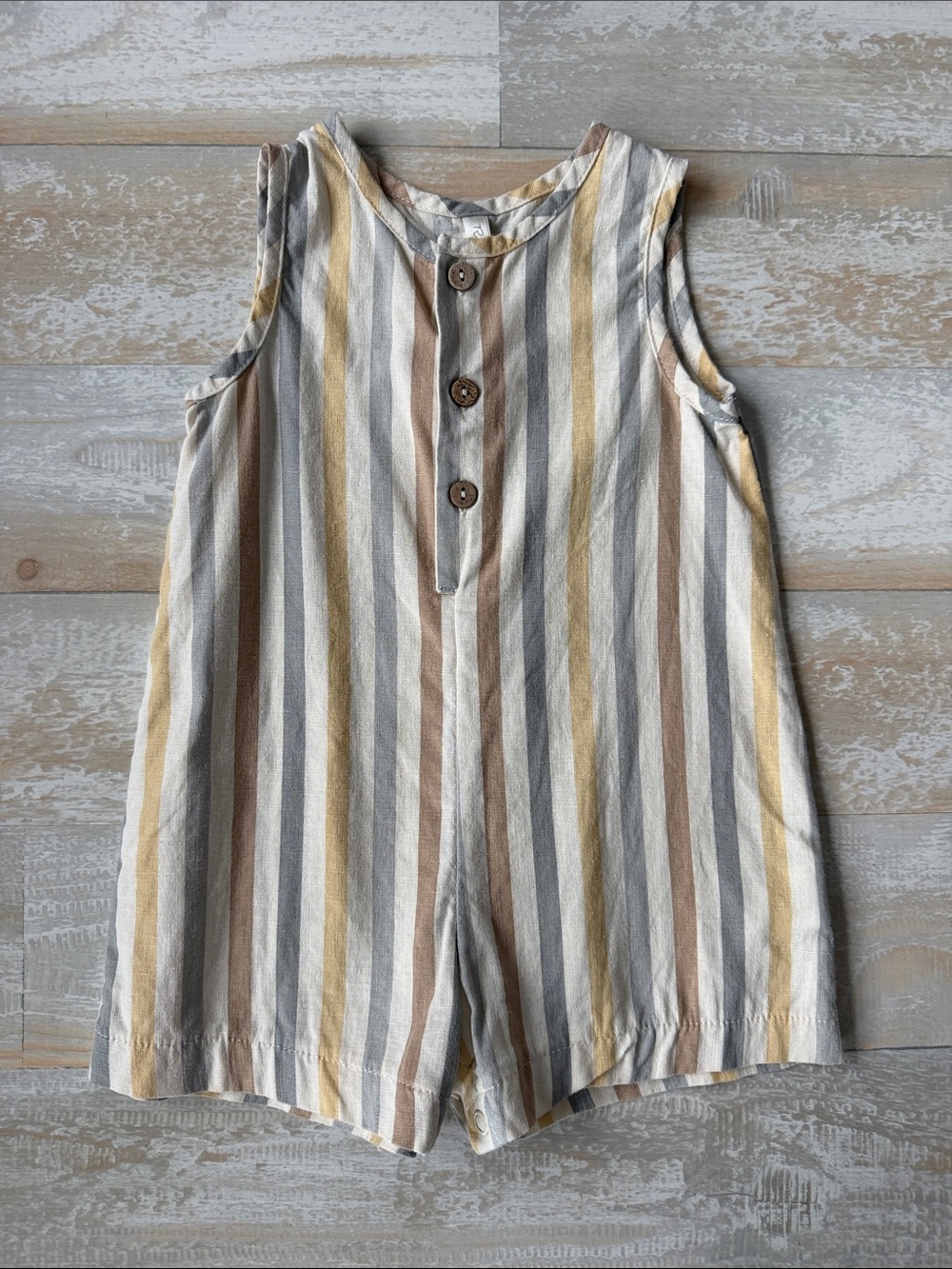 Rylee + Cru Striped Sleeveless Romper in Cream, Tan & Gray